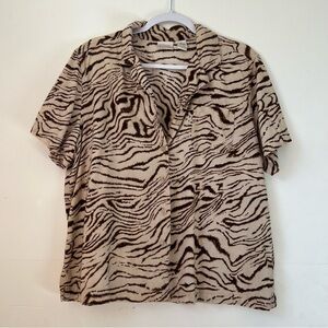 Erika Size XL Animal Print Blouse in Cream and Brown